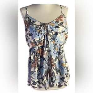 Tropical Size Med Tall Old Navy Blue & Brown Floral Camisole Tie Front Beach